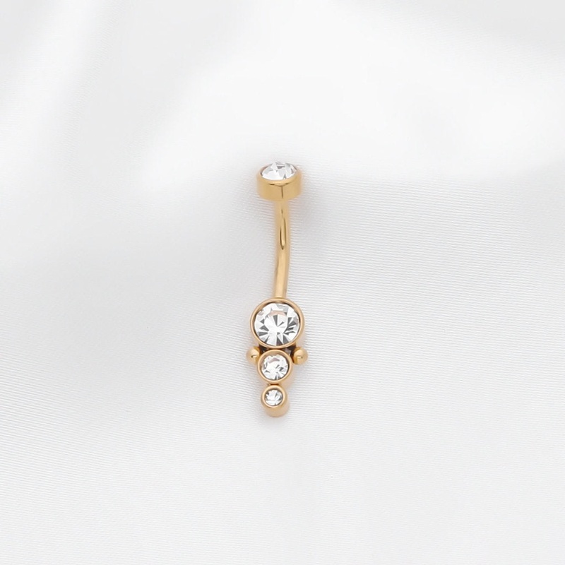 Triple CZ Round Cluster Belly Button Navel Ring – Gold