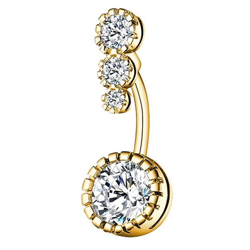 Triple Round CZ Top Belly Button Navel Ring – Gold