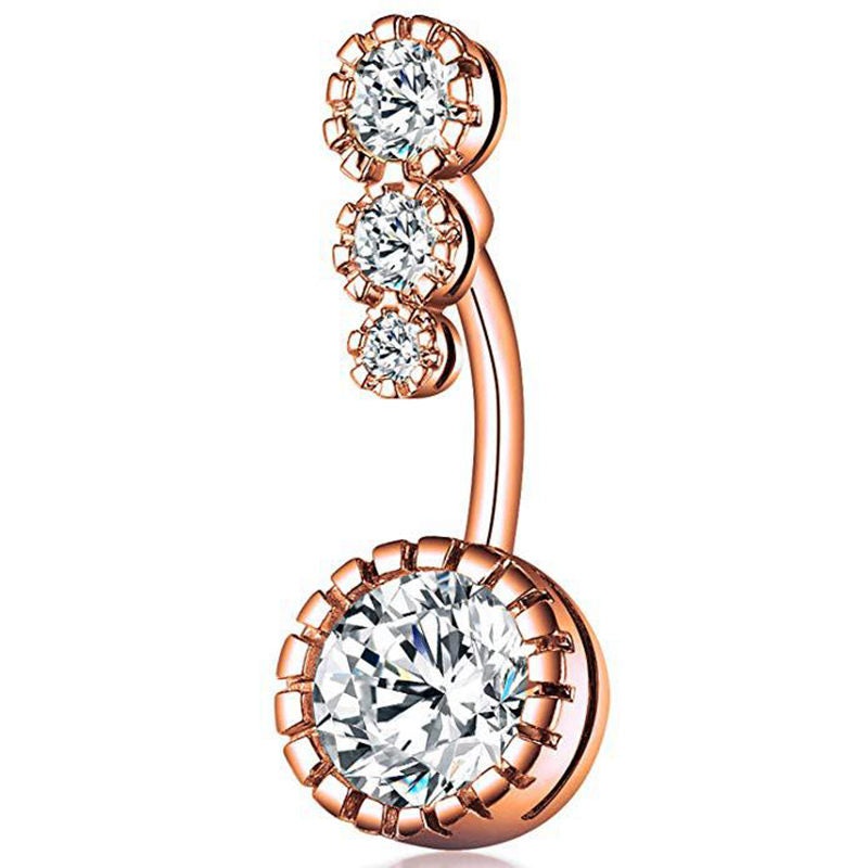 Triple Round CZ Top Belly Button Navel Ring – Rose Gold