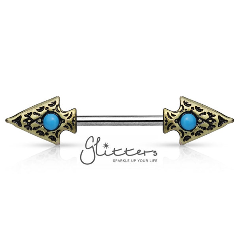 Turquoise set Tribal Spear on Both sides surgical Steel Nipple Barbells