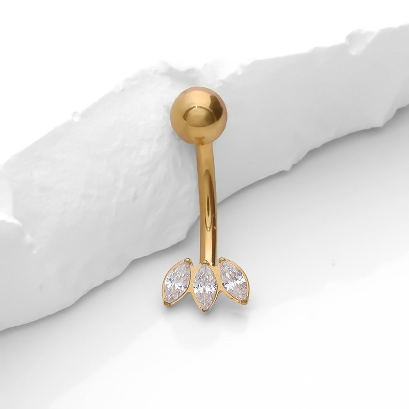 3 Marquise CZ Fan Titanium Belly Button Ring – Gold