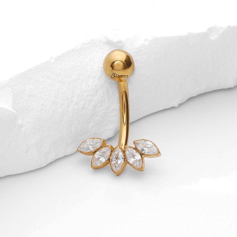 5 Marquise CZ Fan Titanium Belly Button Ring – Gold