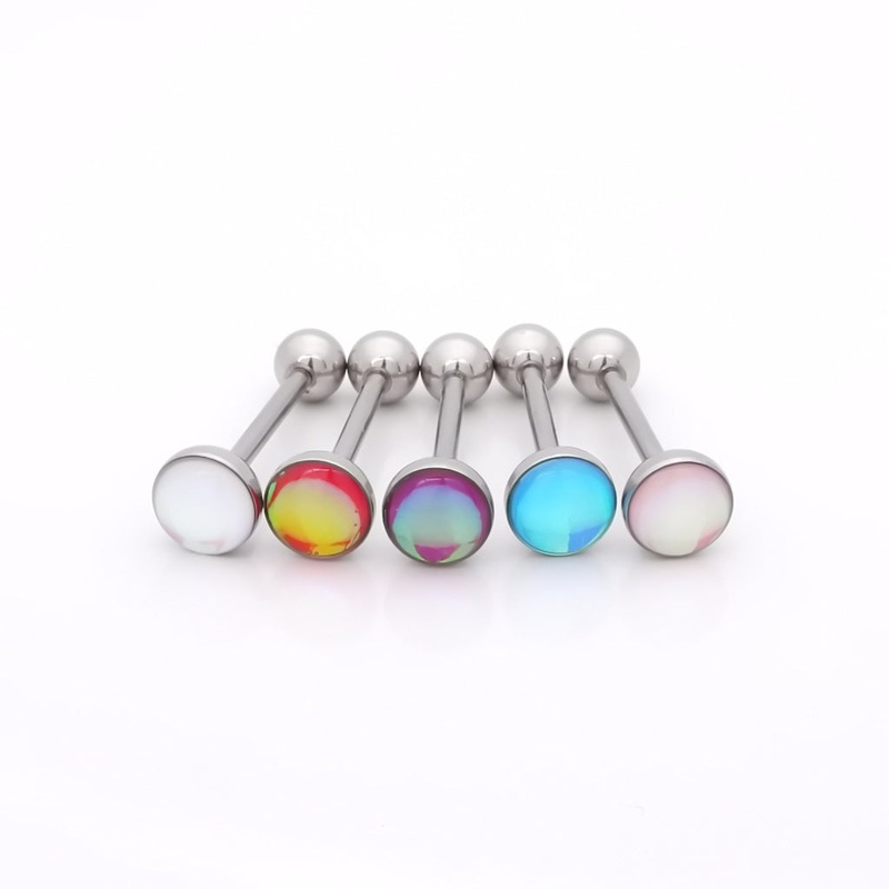 Aurora Borealis Convex Opalite Chroma Flare Tongue Barbell White