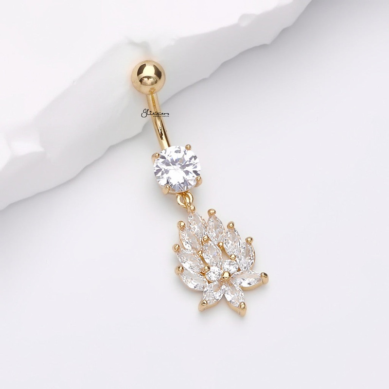 CZ Flower Dangle Belly Button Navel Ring – Gold