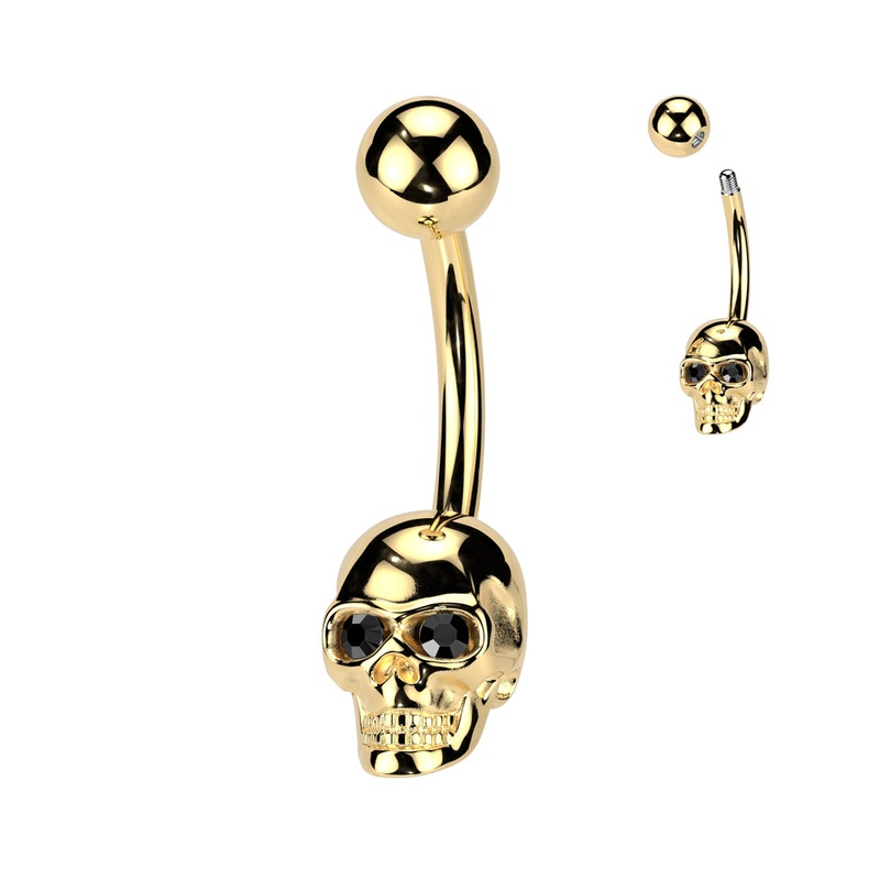Gem Eyes Skull Belly Button Navel Ring – Gold