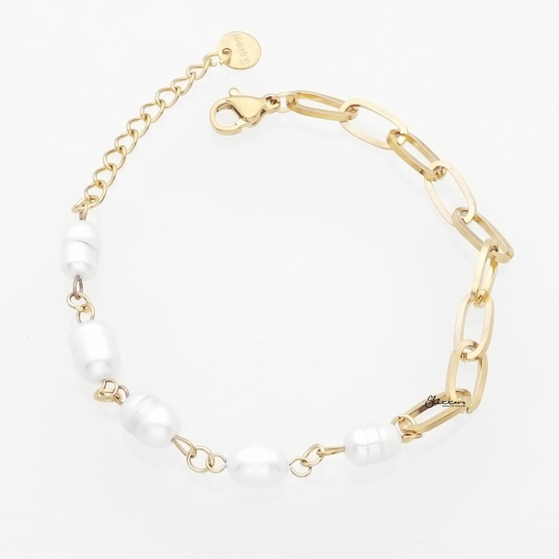 Stainless Steel Freshwater Pearls Bracelet – Gold