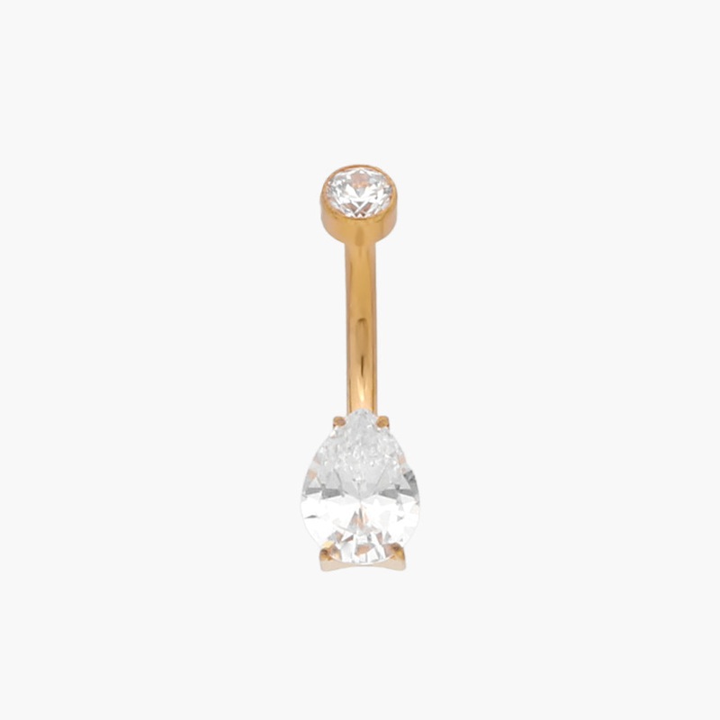 Teardrop CZ Titanium Belly Button Ring – Gold