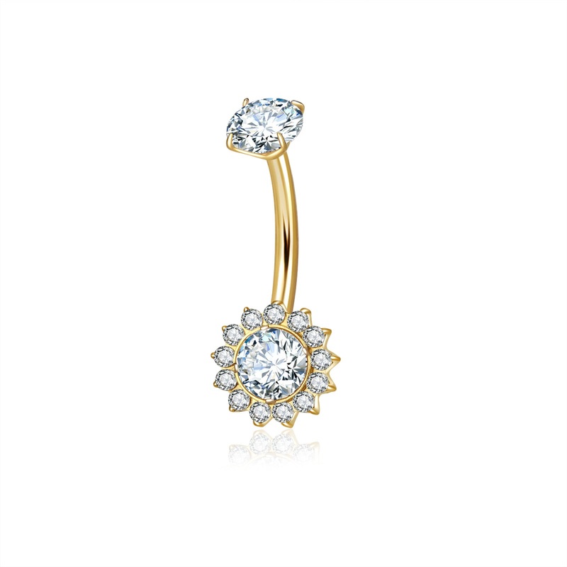 Titanium Round CZ Belly Button Ring with CZ Pave Edge – Gold