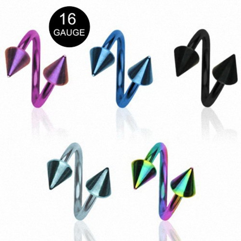 16GA Twists with Spikes Titanium Ion Plated over Surgical Steel Black