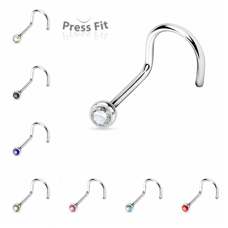20 Gauge 316L Surgical Steel Nose Screw with Press Fit C.Z. Clear