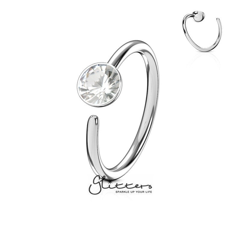 20 Gauge Surgical Steel Single Clear Gem End Bendable Nose Ring 8mm