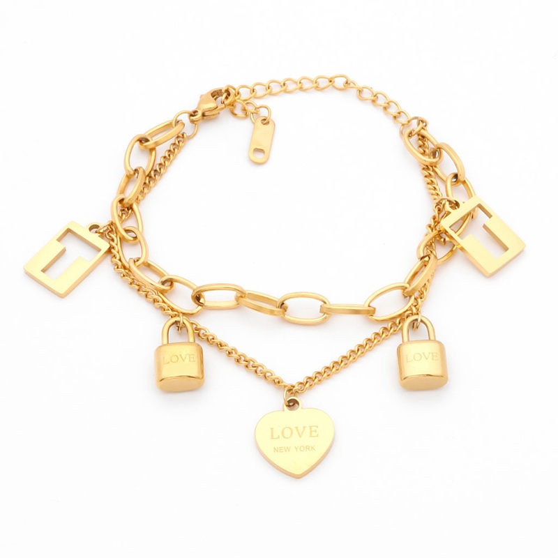 Stainless Steel Women’s Bracelet with 5 Charms – Gold