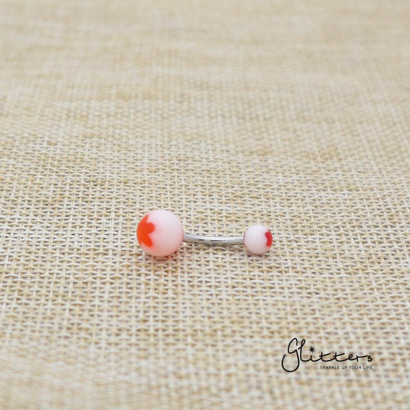 14 Gauge Acrylic Flower Balls Belly Button Ring – Red