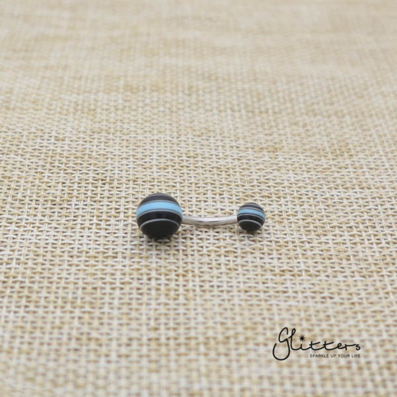 14 Gauge Acrylic Multi Color Strips Balls Belly Button Ring – Black/Blue