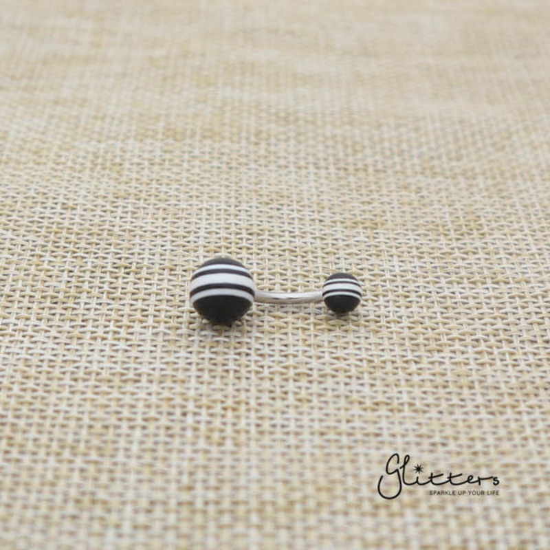 14 Gauge Acrylic Multi Color Strips Balls Belly Button Ring – Black/White
