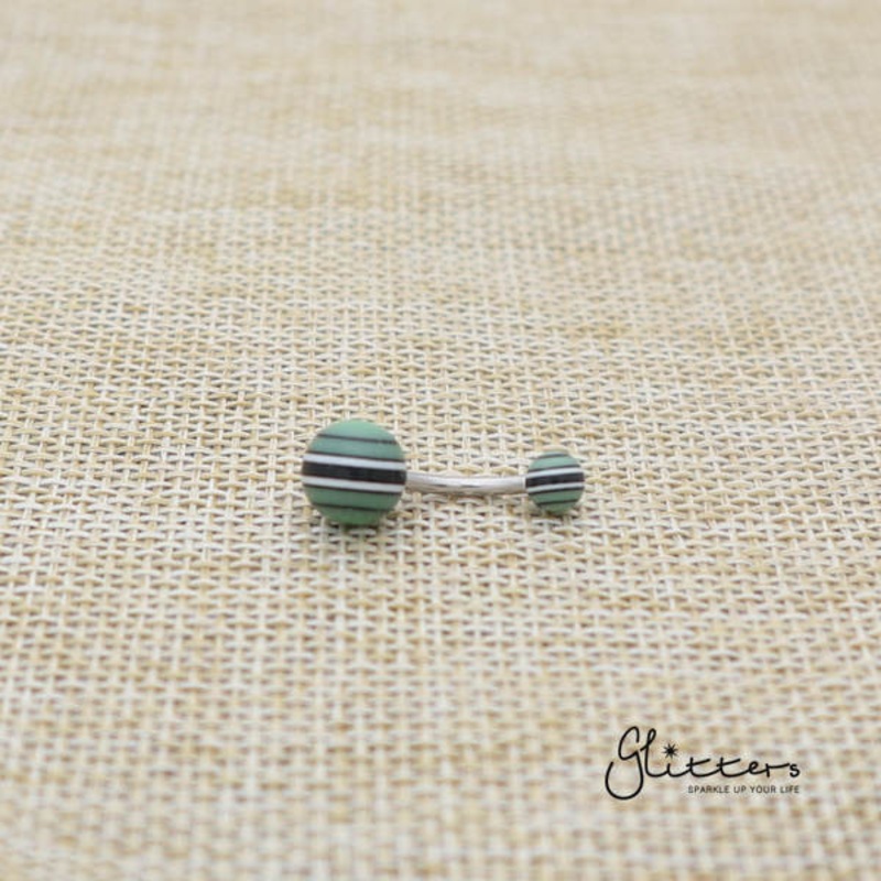 14 Gauge Acrylic Multi Color Strips Balls Belly Button Ring – Green