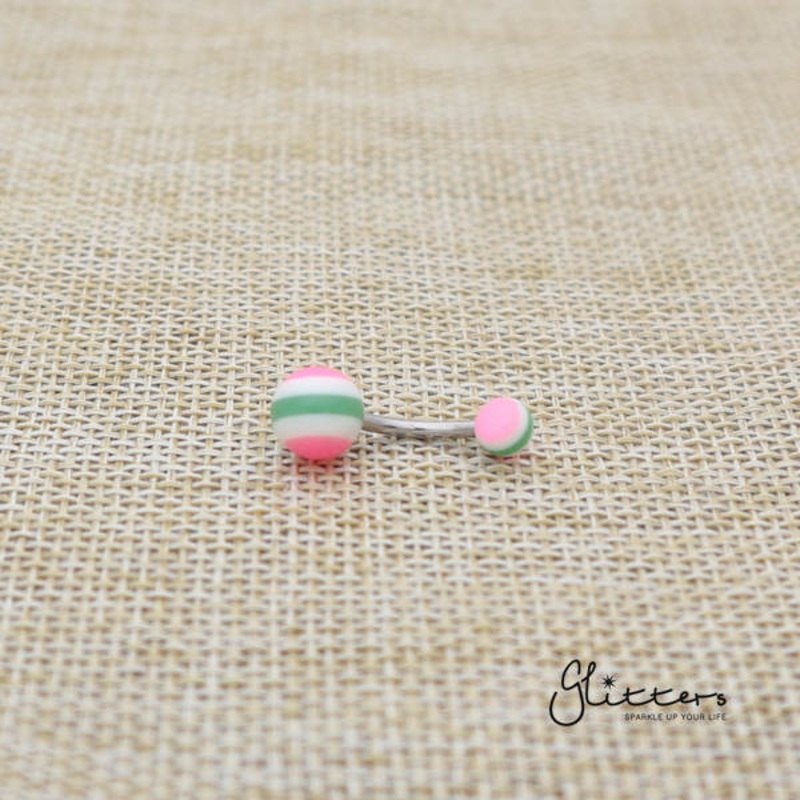 14 Gauge Acrylic Multi Color Strips Balls Belly Button Ring – Pink