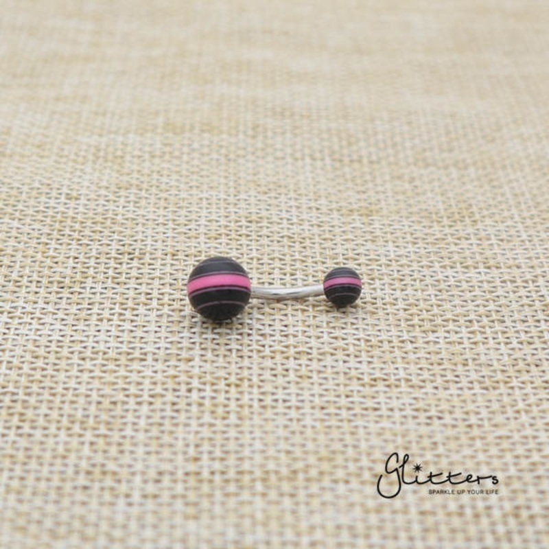 14 Gauge Acrylic Multi Color Strips Balls Belly Button Ring – Pink/Black