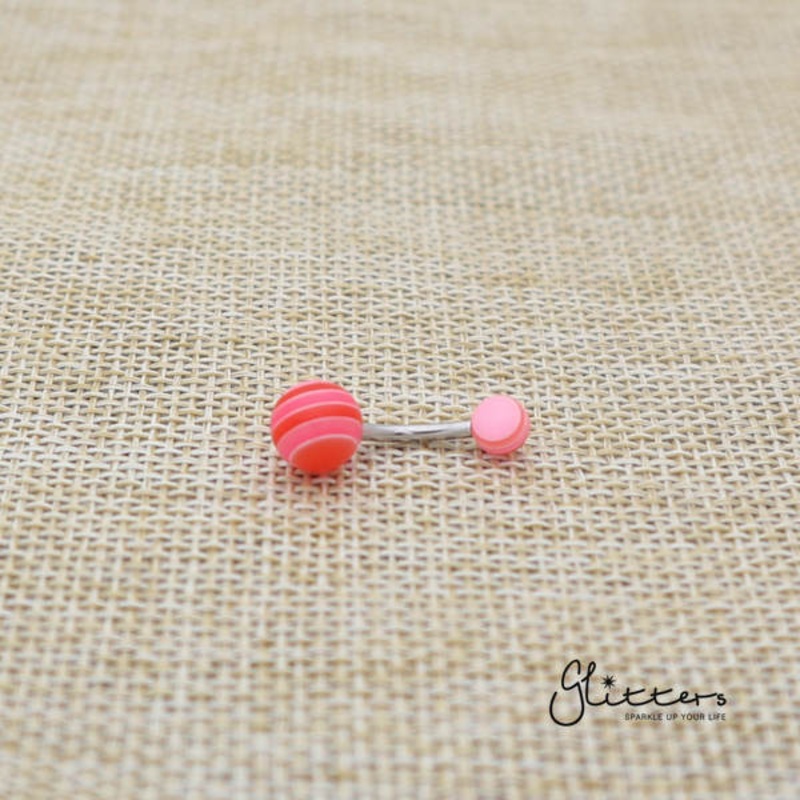 14 Gauge Acrylic Multi Color Strips Balls Belly Button Ring – Red