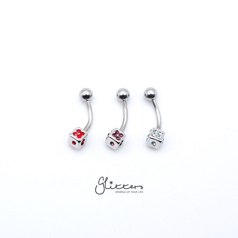 14 Gauge Surgical Steel Dice Belly Button Rings – Red | Aqua | Purple Red