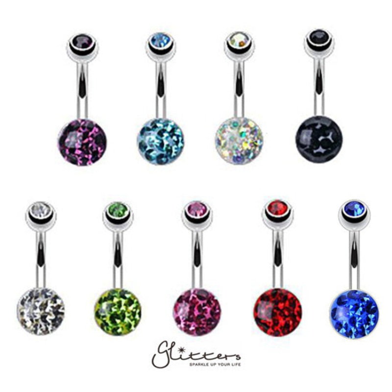 316L Surgical Steel Austrian Crystal Ball Belly Button Rings Purple