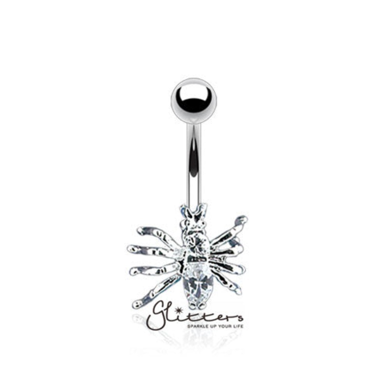 316L Surgical Steel Cubic Zirconia Spider Belly Button Ring-Clear
