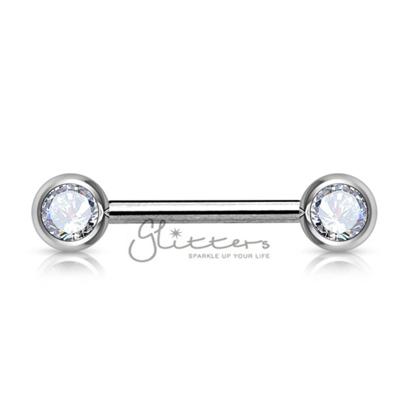 316L Surgical Steel Double Front Facing Gem Nipple Barbells Clear