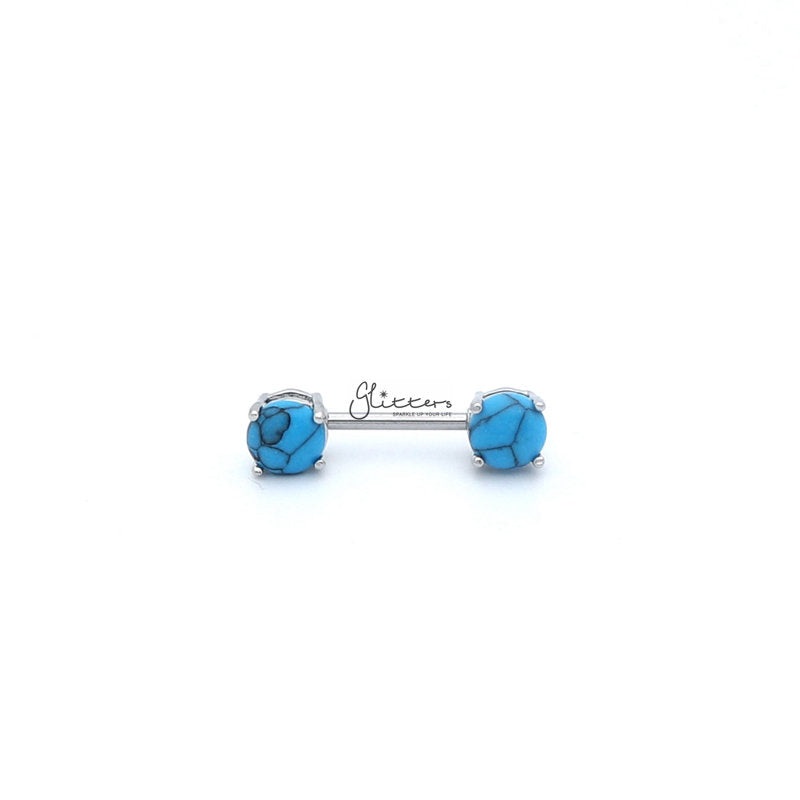 316L Surgical Steel Nipple Bar Rings with Turquoise Stone Prong Set Ends