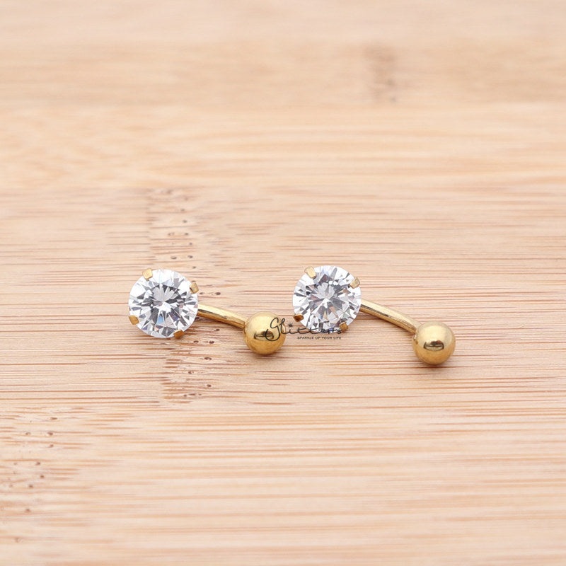 316L Surgical Steel Prong Set Cubic Zirconia Belly Button Ring-Gold 8mm