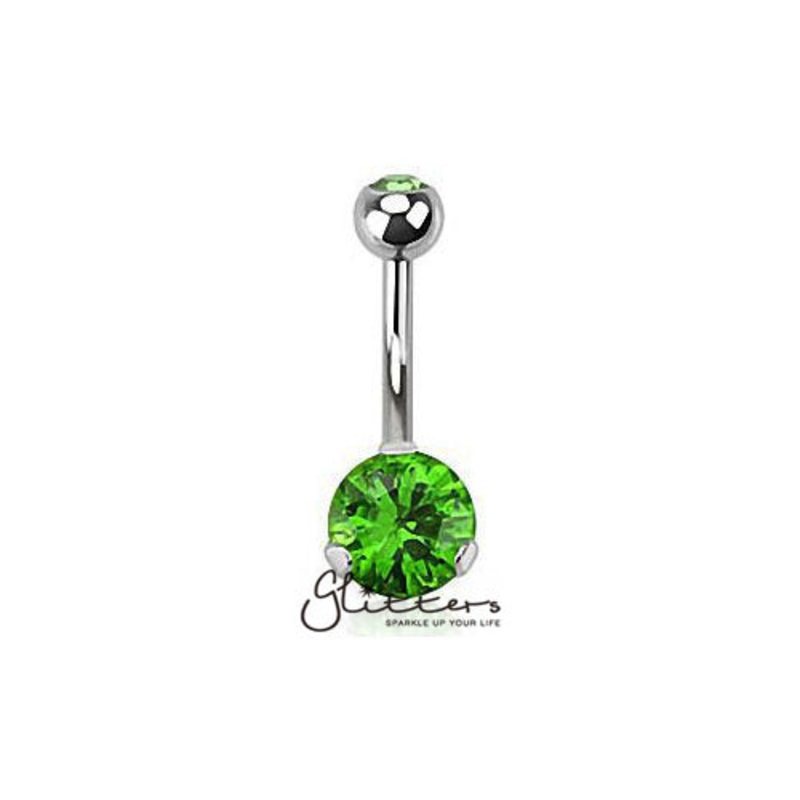 316L Surgical Steel Prong Set Cubic Zirconia Belly Button Ring-Green
