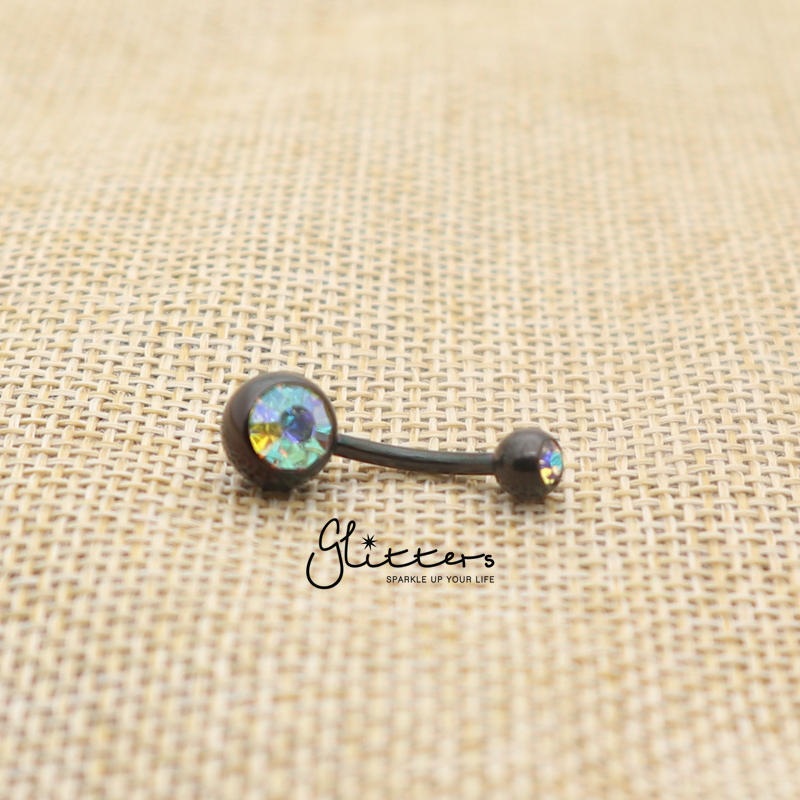 Black Titanium I.P Surgical Steel Double Gem Belly Button Ring – AB