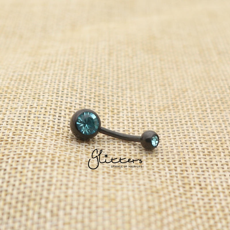 Black Titanium I.P Surgical Steel Double Gem Belly Button Ring – Aqua
