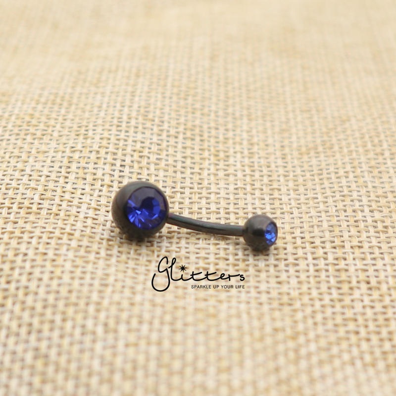Black Titanium I.P Surgical Steel Double Gem Belly Button Ring – Blue
