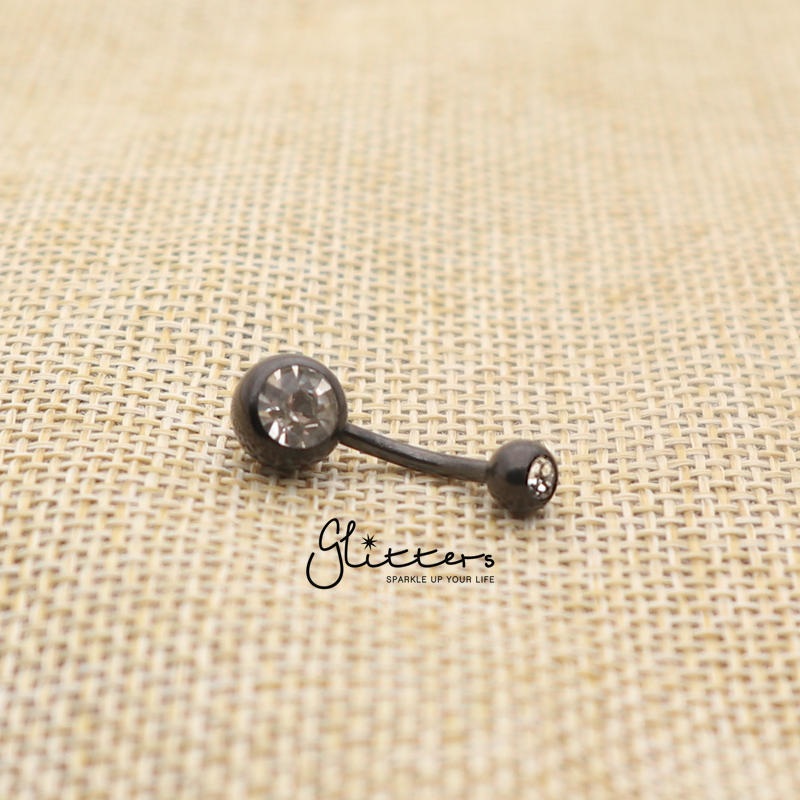 Black Titanium I.P Surgical Steel Double Gem Belly Button Ring – Clear
