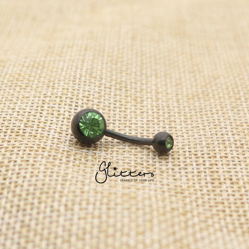 Black Titanium I.P Surgical Steel Double Gem Belly Button Ring – Green