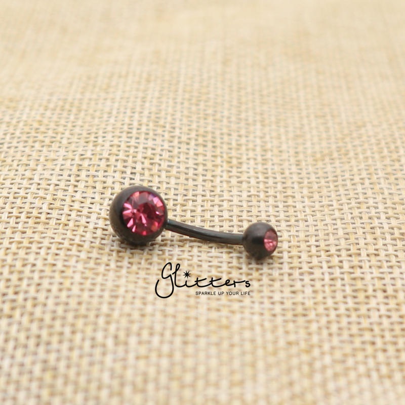 Black Titanium I.P Surgical Steel Double Gem Belly Button Ring – Pink