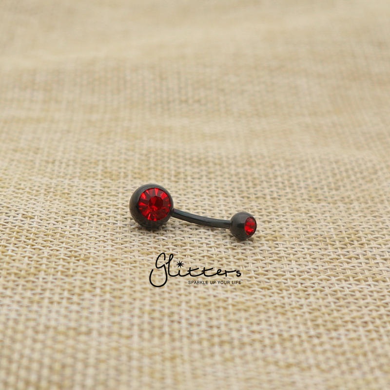 Black Titanium I.P Surgical Steel Double Gem Belly Button Ring – Red