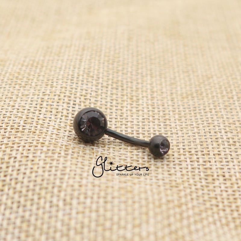 Black Titanium I.P Surgical Steel Double Gem Belly Button Ring – Tanzanite