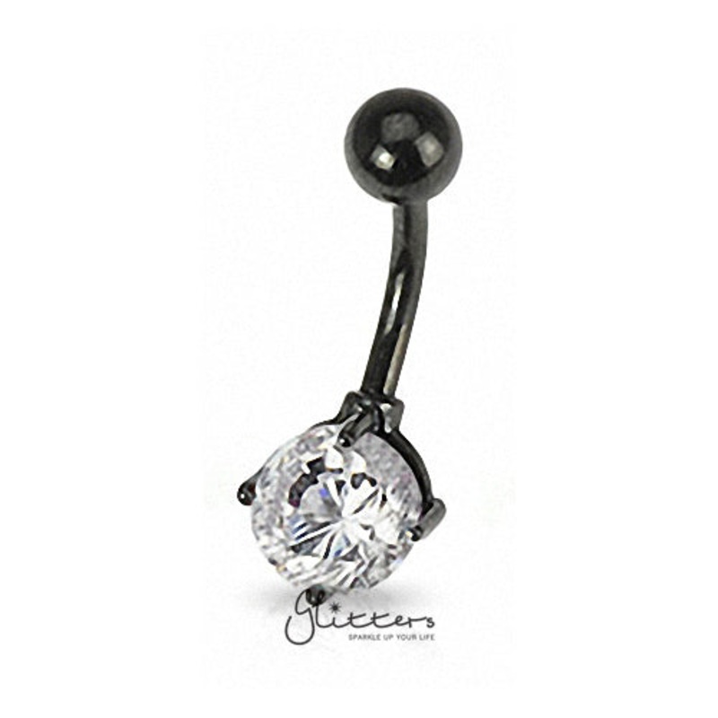 Black Titanium Ion Plated Over Surgical Steel Prong Set Belly Ring-Clear