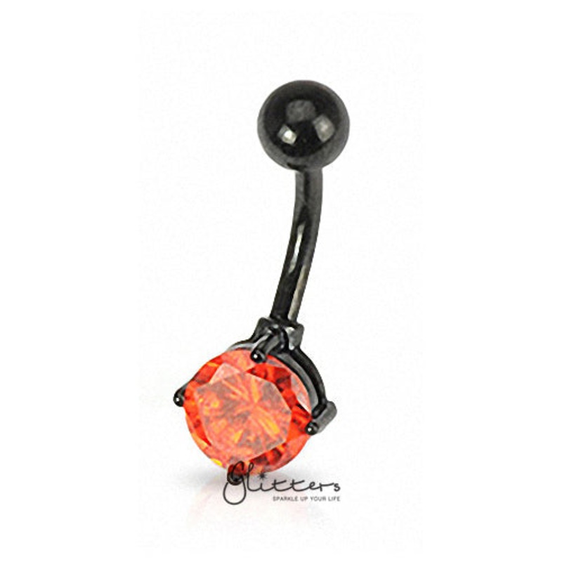 Black Titanium Ion Plated Over Surgical Steel Prong Set Belly Ring-Red