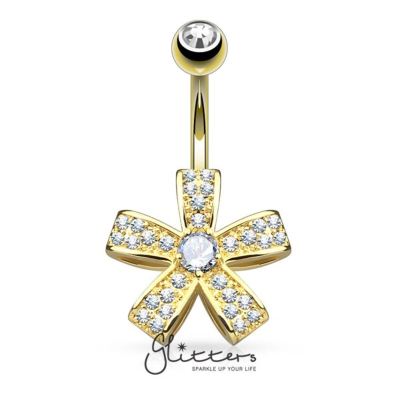 C.Z Petal Flower Surgical Steel Belly Button Navel Ring-Gold