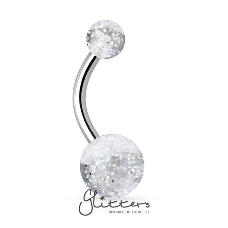 Clear Acrylic Color Ultra Glitter Ball Belly Button Ring