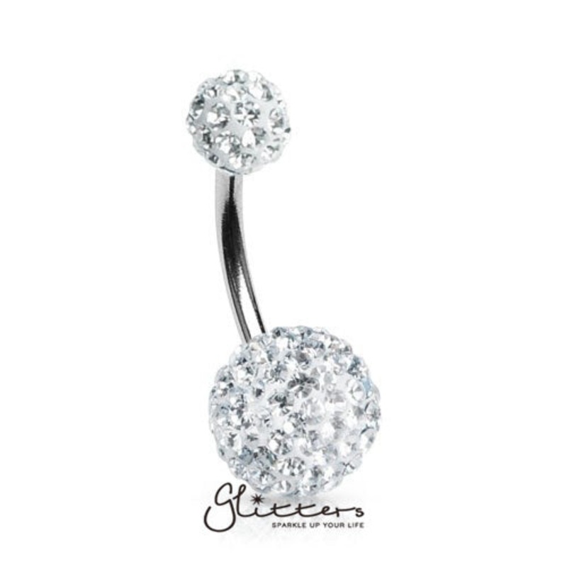 Crystal Cluster Ferido Double Disco Ball Navel Belly Button Ring-Clear