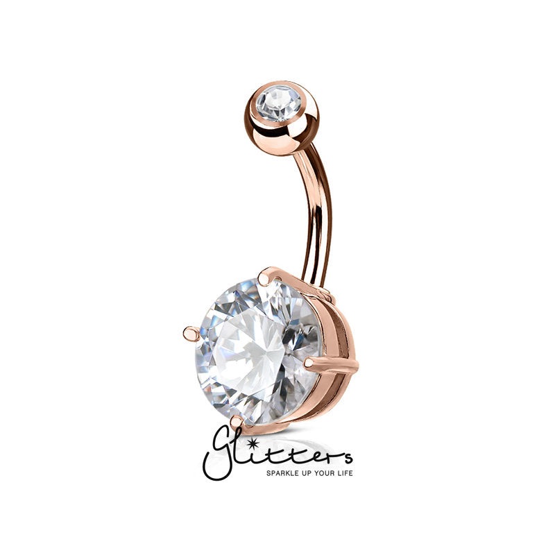 Double Gemmed Solitaire Round CZ Prong Set Belly Button Ring – Rose Gold Small (7mm CZ)