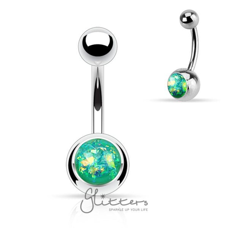Green Opal Glitter Set 316L Surgical Steel Belly Button Ring