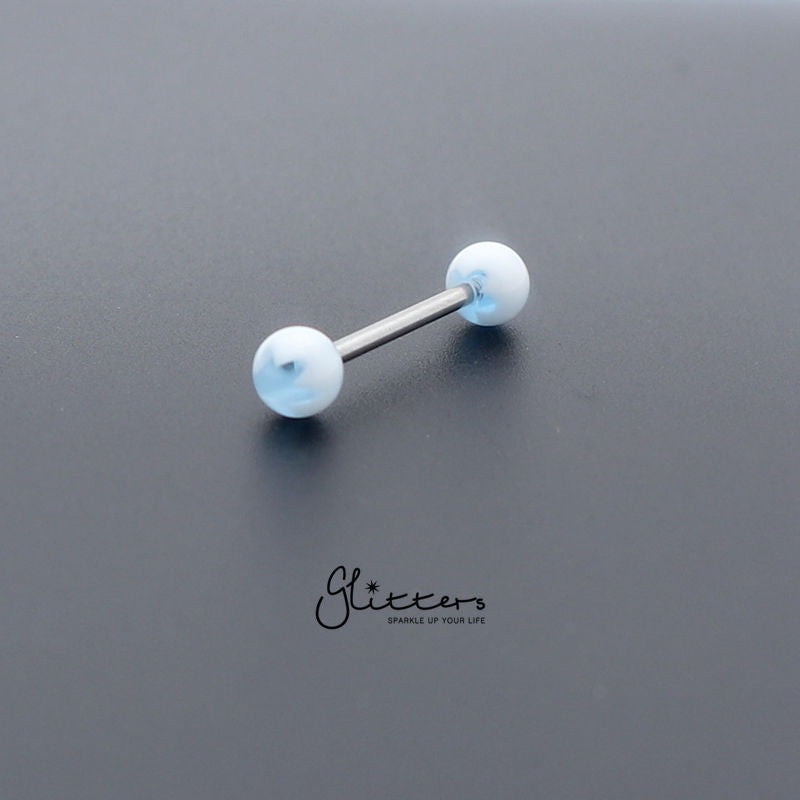 Light Blue Flower Acrylic Ball with Surgical Steel Tongue Bar