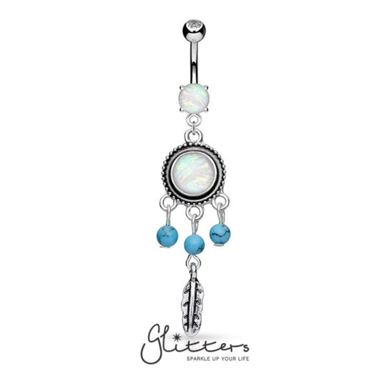Opal Glitter Center with Turquoise Beads Dream Catcher Belly Ring