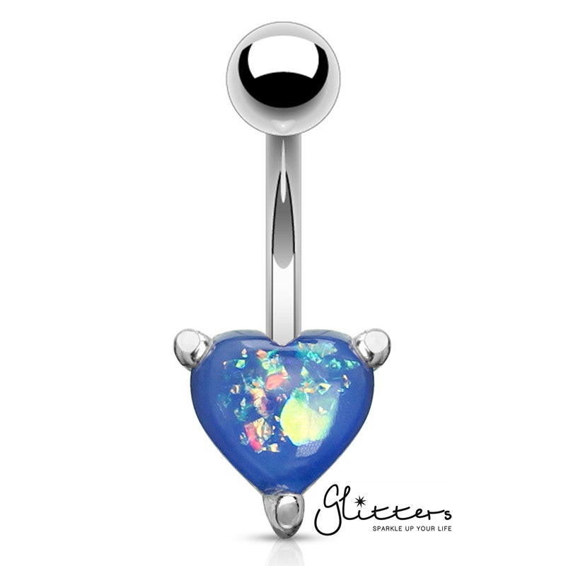 Opal Glitter Prong Heart Set Belly Button Ring – Blue
