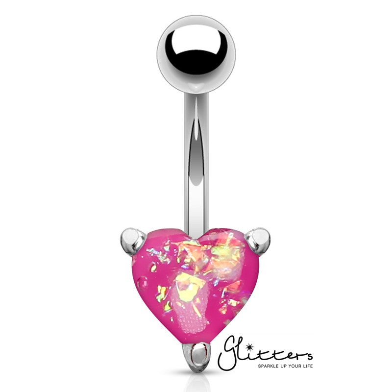 Opal Glitter Prong Heart Set Belly Button Ring – Pink