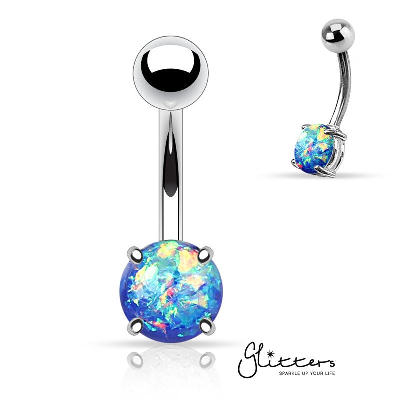 Opal Glitter Prong Set Belly Button Ring – Blue